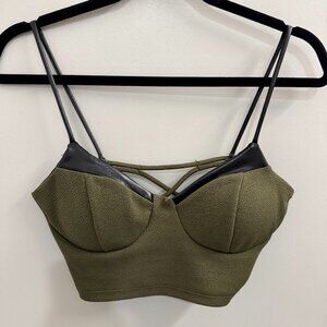 Size Small Women's Charlotte Russe Green Leather Strap Criss Cross Back Crop Top